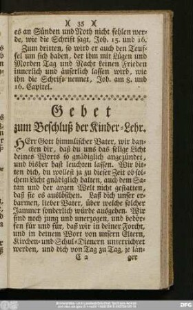 Gebet zum Beschluß der Kinder-Lehr.