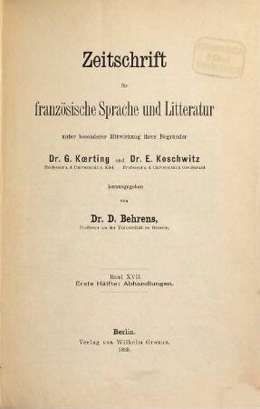 Zeitschrift für französische Sprache und Literatur : ZFSL, 17. 1895