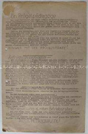 Hektografierte Materialsammlung der KPD Guben mit Kurznachrichten aus der Region (Fragment?)