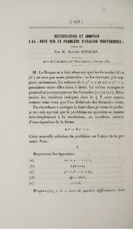 Recification et addition a la "Note sur un problème d'analyse indéterminée.