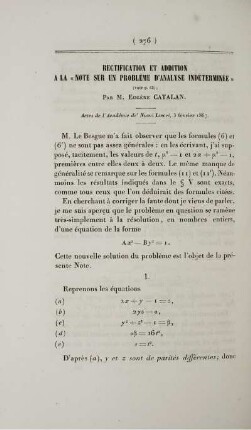 Recification et addition a la "Note sur un problème d'analyse indéterminée.