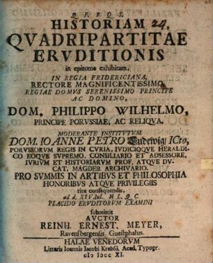 Historia quadripartitae eruditionis in epitome exhibita