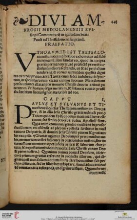 Divi Ambrosii Mediolanensis Episcopi Commentarij in epistolam beati Pauli ad Thessalonicenses primã