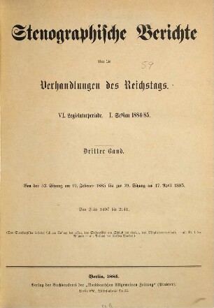 Verhandlungen des Reichstages. Stenographische Berichte. 81. 1884/85