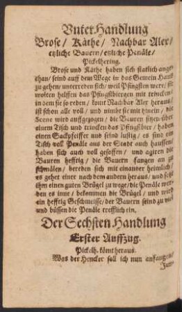 Der Sechsten Handlung Erster - Vierdter Auffzug.