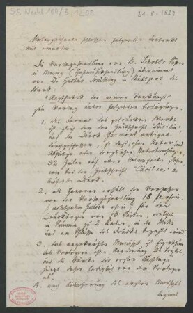 Verlagsvertrag zur "Ästhetik der Tonkunst"