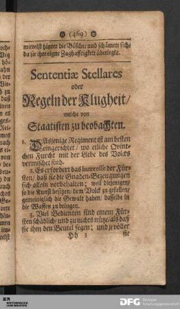 Sententiæ Stellares oder Regeln der Klugheit/ welche von Staatisten zu beobachten.