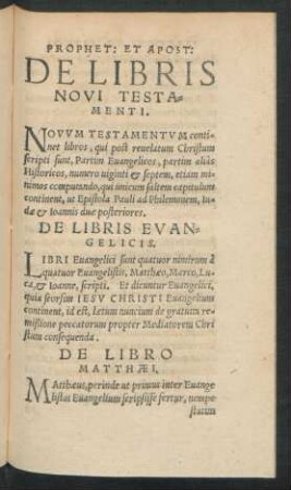 De Libris Novi Testamenti.