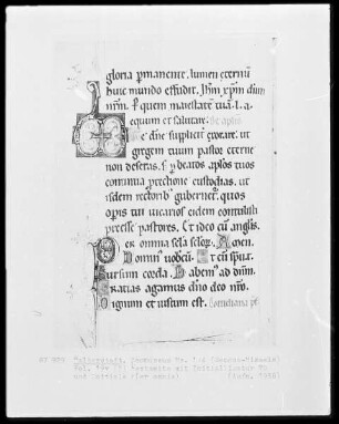 Missale, Ms. 114, folio 19 verso (?), Textseiten mit Initialligatur VD (Vere Dignum) und Initiale P(er omnia)
