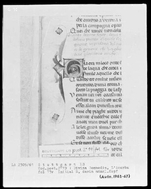 Dante, Divina Commedia und Cecco d'Ascoli, L'Acerba — Initiale G mit einem Männerkopf, Folio 13verso