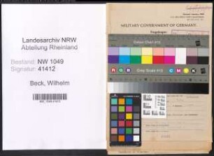 Entnazifizierung Wilhelm Beck , geb. 13.06.1912 (Schlosser)