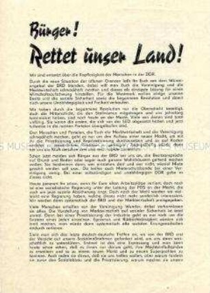 Wahlflugblatt der Bürgerbewegung zur Volkskammerwahl 18. März 1990