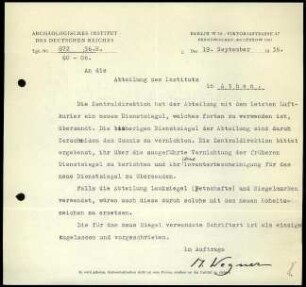 M. Wegner an DAI Athen