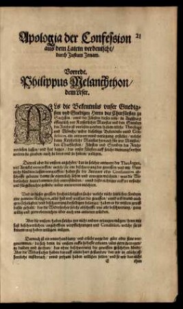 Apologia der Confession/ aus dem Latein verdeutscht/ durch Justum Jonam.