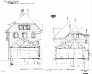 Freudenstadt Hbf: Empfangsgebäude mit Zwischenbau Querschnitte,Giebelansichten