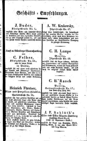 Geschäfts= Empfehlungen