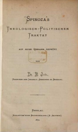 Spinoza's theologisch-politischer Traktat auf seine Quellen geprüft