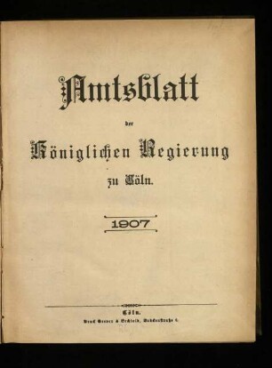 Amtsblatt der Königlichen Regierung zu Köln / 1907