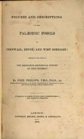 Figures and descriptions of the Palaeozoic fossils of Cornwall Devon, and West Somerset