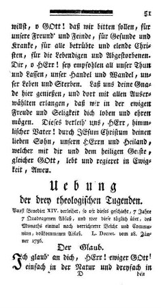 Uebung der drey theologischen Tugenden.