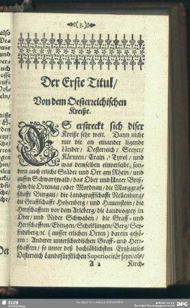 Der Erste Titul, Von dem Oesterreichischen Kreiße