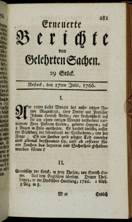 29 Stück. Rostock, den 17ten Julii, 1766