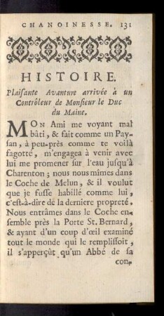 Histoire. Plaisante Avanture arrivee a un Controleur de Monsieur le Duc du Maine