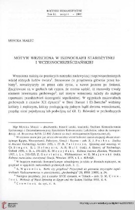 51: Motyw wrzeciona w ikonografii starożytnej i wczesnochrześcijańskiej