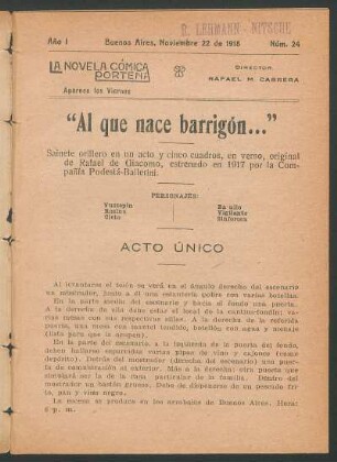1918002400: Al que nace barrigón... : sainete orillero en un acto y cinco cuadros, en verso