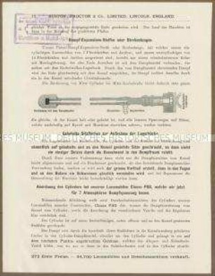 Landwirtschaftliche Maschinen der Ruston Proctor und Cie. in England