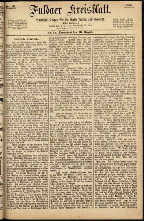 Erste Ausgabe vom Samstag, den 16. August 1879.
