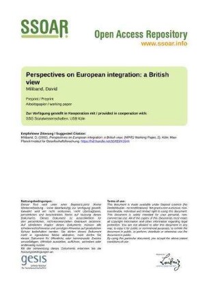 Perspectives on European integration: a British view
