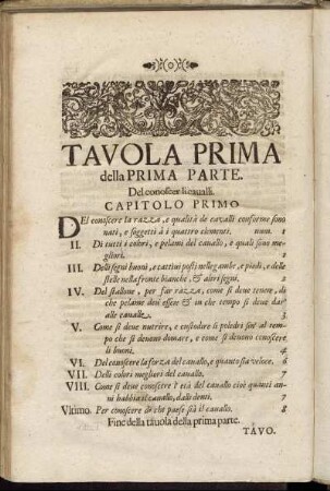 Tavola Prima della Prima Parte.