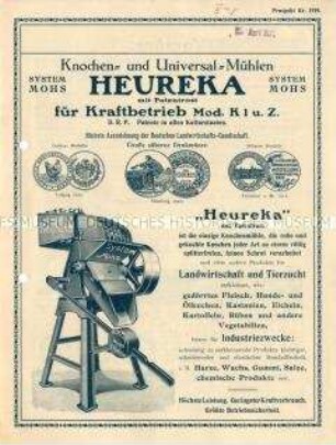 Knochen- und Universal-Mühlen Heureka mit Patentrost für Kraftbetrieb Mod. K 1 u. Z.
