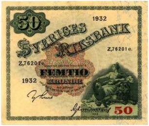 Geldschein, 50 Kronor, 1932