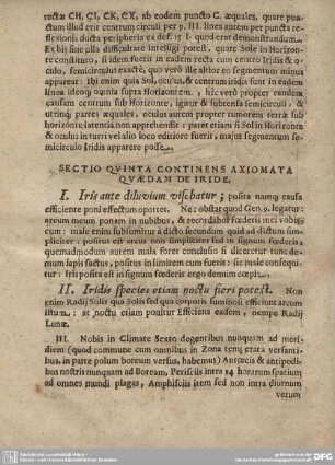 SECTIO QUINTA CONTINENS AXIOMATA QUAEDAM DE IRIDE.