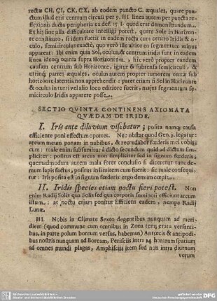 SECTIO QUINTA CONTINENS AXIOMATA QUAEDAM DE IRIDE.