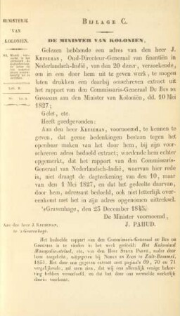 Bijlage C. De minister van kolonien