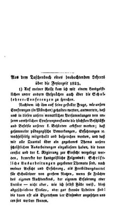 Aus dem Taschenbuch eines beobachtenden Lehrers über die Ferienzeit 1825
