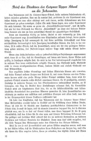 Brief des Direktors der Latymer Upper School an die Johanniter.