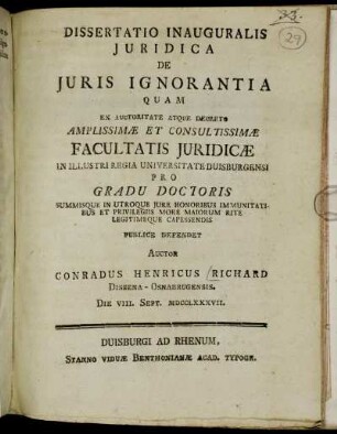 Dissertatio Inauguralis Juridica De Juris Ignorantia