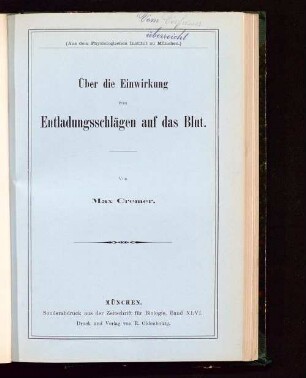 Über die Einwirkung von Entladungsschlägen auf das Blut