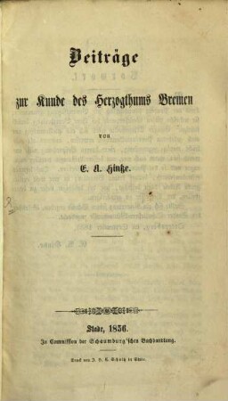 Beiträge zur Kunde des Herzogthums Bremen