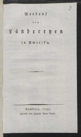 Verkauf von Ländereyen in Amerika