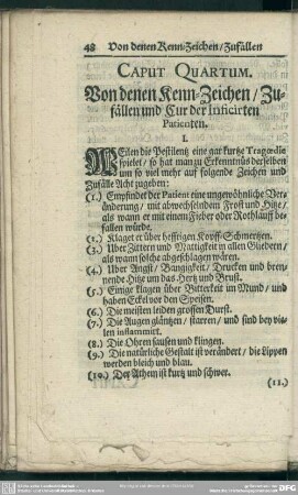 Caput Quartum. Von denen Kenn-Zeichen, Zufällen und Cur der Inficirten Patienten
