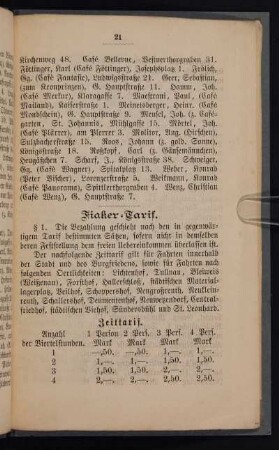 Fiaker-Tarif.