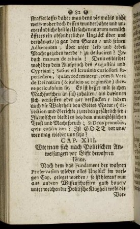 Cap. XIII. Wie man sich nach Politischen Anweisungen vor Gifft bewahren könne.