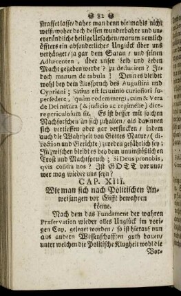 Cap. XIII. Wie man sich nach Politischen Anweisungen vor Gifft bewahren könne.