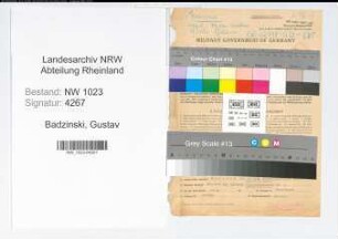 Entnazifizierung Gustav Badzinski , geb. 18.09.1901 (Zollbeamter)