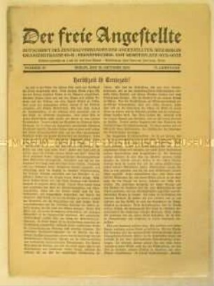 Mitteilungsblatt des Zentralverbandes der Angestellten u.a. zur Ernte